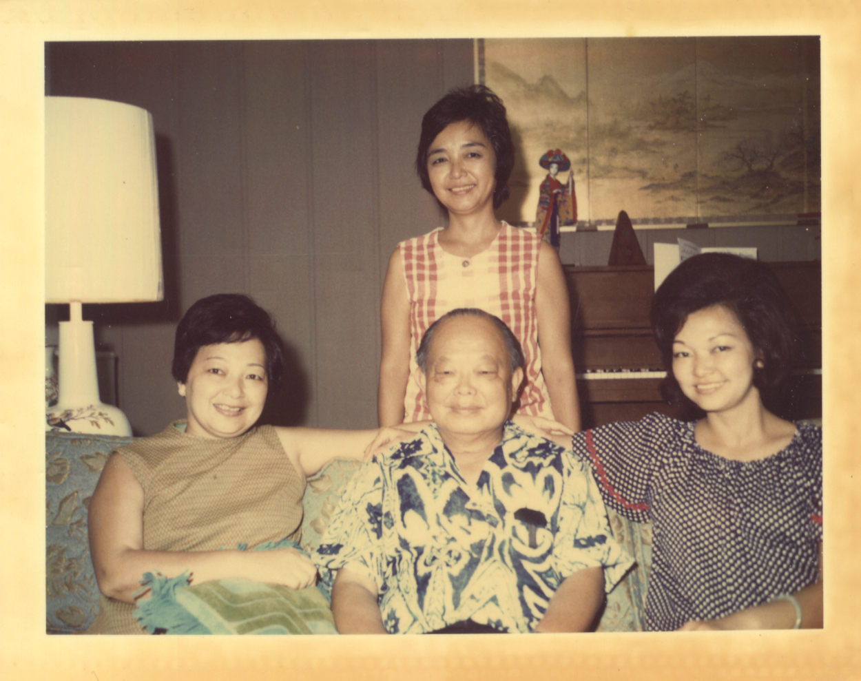 Sam Nishimura with three of his daughters, 12 August 1973, personal collection of Sandi Chang